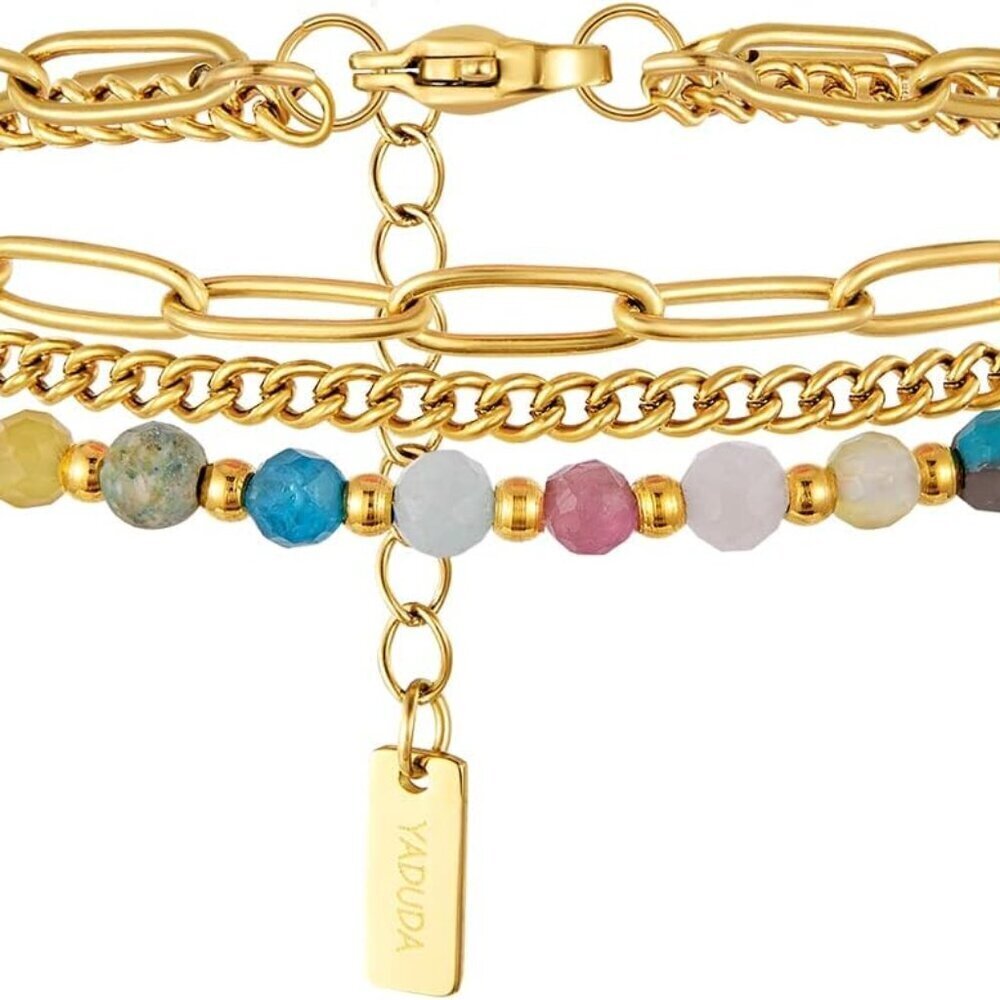 Gold Layered Bracelets Dainty Multicolor Stone Chain for Women